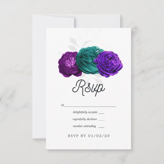 Cartons Réponse Violet rustique et Mariage floral turquoise (Devant)