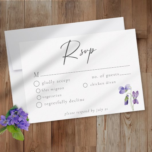 Cartons Réponse Violets Watercolor Minimalist Elegant Wedding