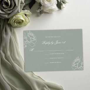 Cartons Réponse Vœu de Roses Vert Sauge Moderne Classique Mariage