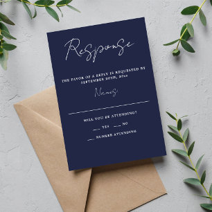 Cartons Réponse Vrai Simplicité 3 Script Minimal Dark Navy Mariage