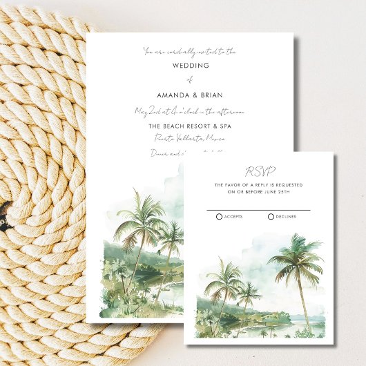Cartons Réponse Watercolor Beach Destination Mariage