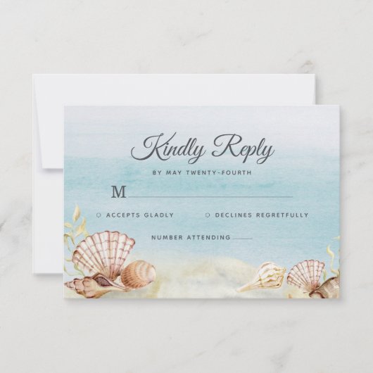 Cartons Réponse Watercolor Beach Ocean Shells Mariage (Devant)