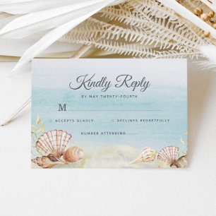 Cartons Réponse Watercolor Beach Ocean Shells Mariage