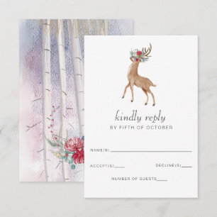 Cartons Réponse Watercolor Deer Floral Antler Pine Mariage d'hiver
