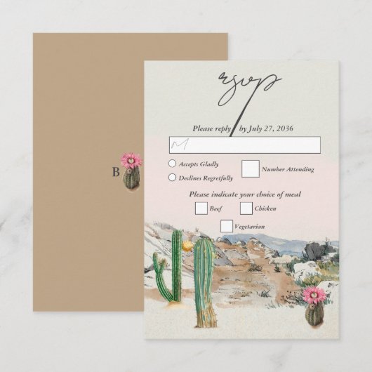 Cartons Réponse Watercolor Desert Cactus Boho Wedding (Devant / Derrière)