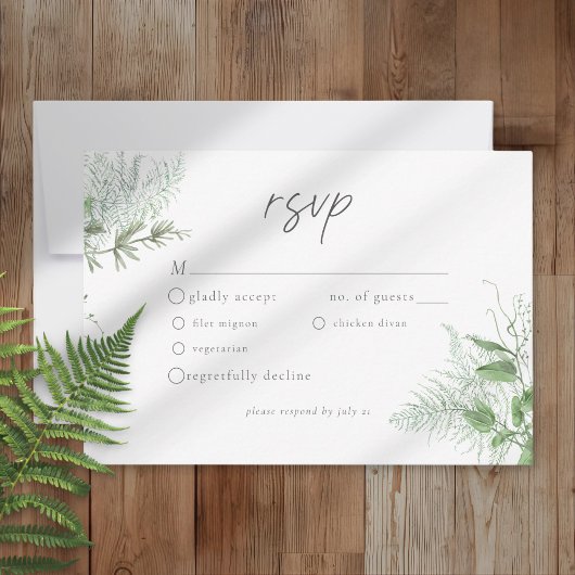 Cartons Réponse Watercolor Greenery Fern Rustic Wedding