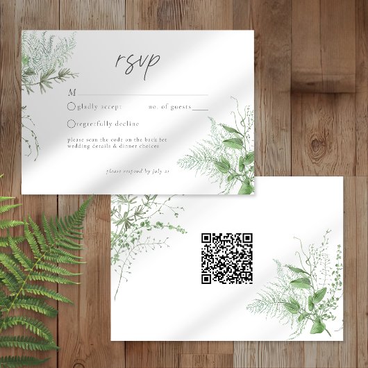 Cartons Réponse Watercolor Greenery Fern Rustic Wedding QR