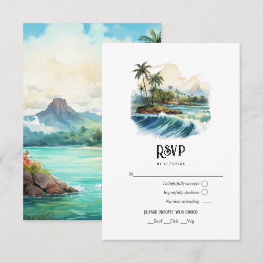 Cartons Réponse Watercolor Hawaii Destination Wedding (Devant / Derrière)