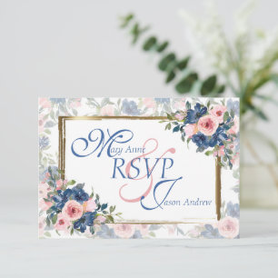 Cartons Réponse Watercolor Navy & Blush Mariage