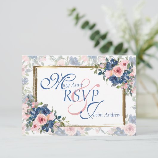 Cartons Réponse Watercolor Navy & Blush Mariage (Debout devant)