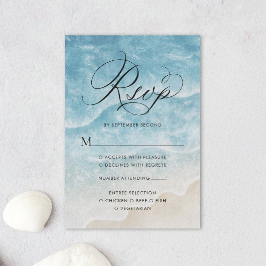 Cartons Réponse Watercolor Ocean Beach Élégant Mariage de script