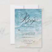 Cartons Réponse Watercolor Ocean Beach Élégant Mariage de script (Devant)