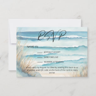 Cartons Réponse Watercolor Ocean Beach Wedding Website QR Code