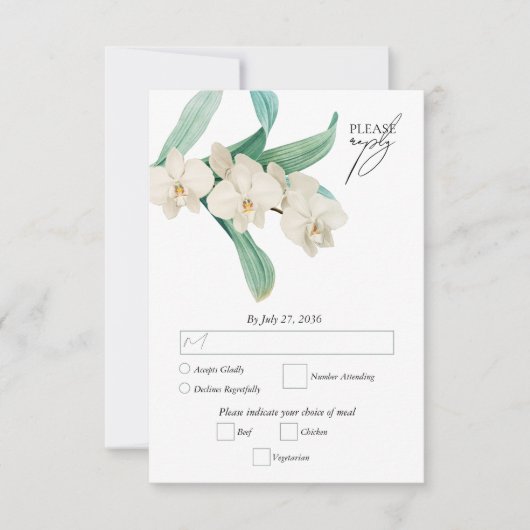 Cartons Réponse Watercolor White Orchids Floral Wedding (Devant)