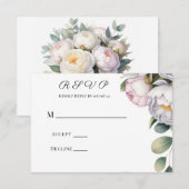 Cartons Réponse Watercolor White Peonies Wedding (Devant / Derrière)