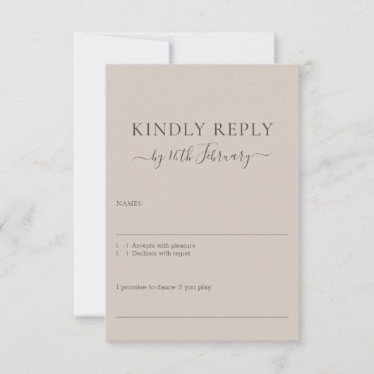 Cartons Réponse Wedding Beige Signature Soft Kindly Reply (Devant)