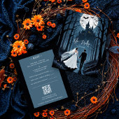 Cartons Réponse Wedding Couple Spooky Forest Toward Haunted Castle