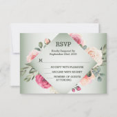 Cartons Réponse Wedding Pink Floral Rustic Geometric Green (Devant)