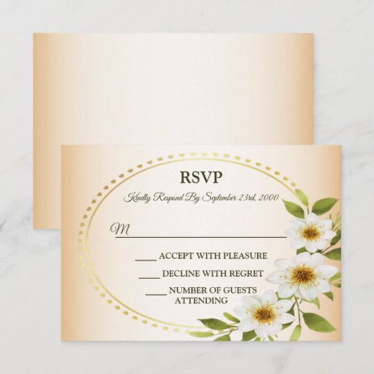 Cartons Réponse Wedding Rustic Golden Geometric White Floral Peach (Devant / Derrière)