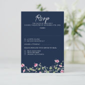 Cartons Réponse Wedding shower en fleur d'Hibiscus rose bleu marin (Debout devant)