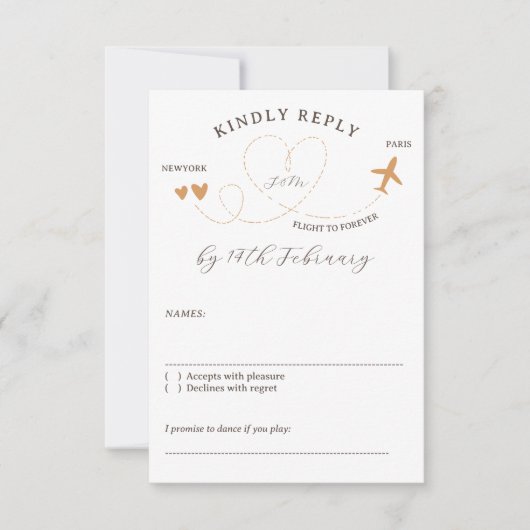 Cartons Réponse Wedding Travel Flight Plane Kindly Reply (Devant)