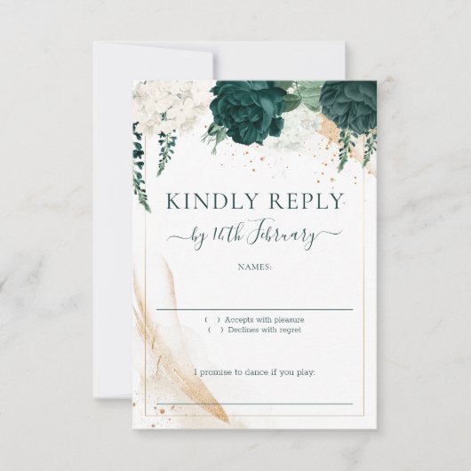 Cartons Réponse Wedding White Signature Emerald Green Rose (Devant)