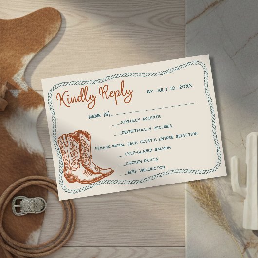 Cartons Réponse Western Cowboy Boots Barn Wedding Meal Choice