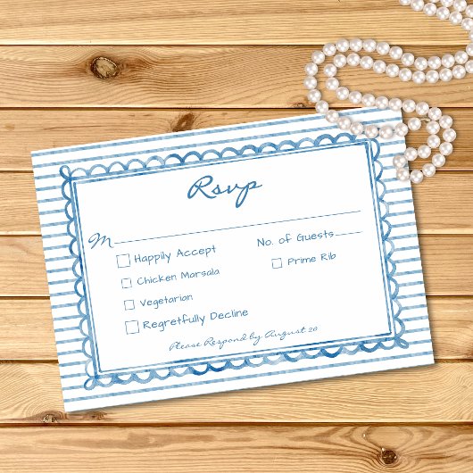 Cartons Réponse Whimsical Blue Watercolor Stripe Wedding