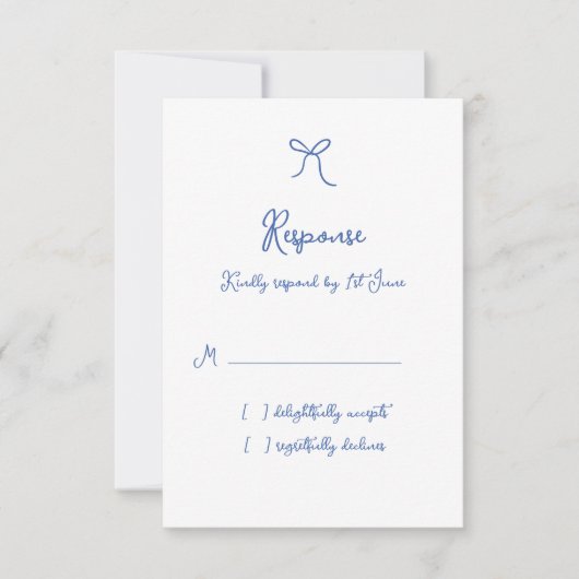 Cartons Réponse Whimsical Bow Mariage bleu français (Devant)