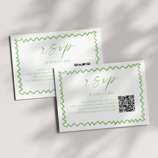 Cartons Réponse Whimsical Citrus Green Wavy Border QR Code Wedding