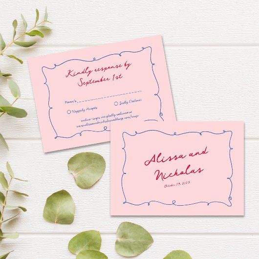 Cartons Réponse Whimsical Colorful Wavy Border & Script Mariage