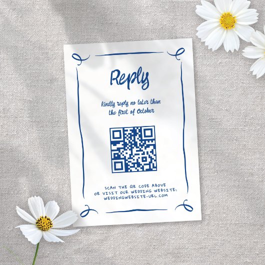 Cartons Réponse Whimsical Illustrated Blue Main-dessiné Mariage am