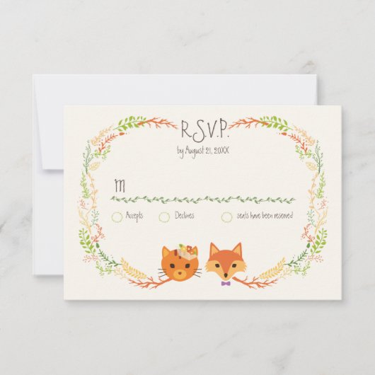Cartons Réponse Whimsical Woodland Chat & Renard Mariage Couple RS (Devant)
