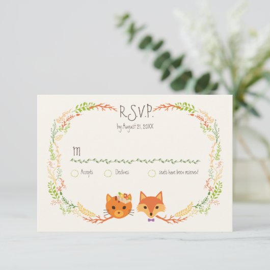 Cartons Réponse Whimsical Woodland Chat & Renard Mariage Couple RS (Debout devant)