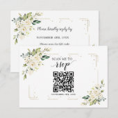 Cartons Réponse White Floral Gold QR Code Ajouter votre Mariage d' (Devant / Derrière)