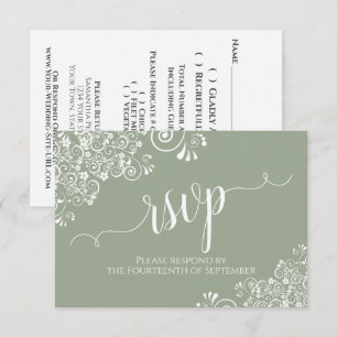 Cartons Réponse White Lace Sage Green Élégant Mariage de calligrap