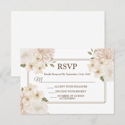 Cartons Réponse White Pink Floral Frame Modern Wedding Party (Devant / Derrière)