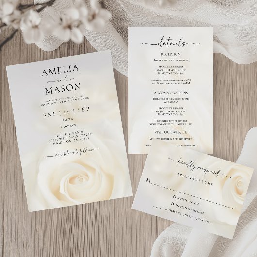 Cartons Réponse White Rose Elegant Script Wedding Response Card