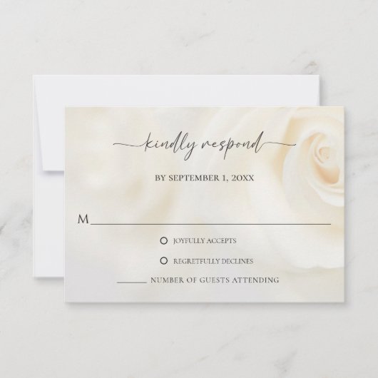 Cartons Réponse White Rose Elegant Script Wedding Response Card (Devant)