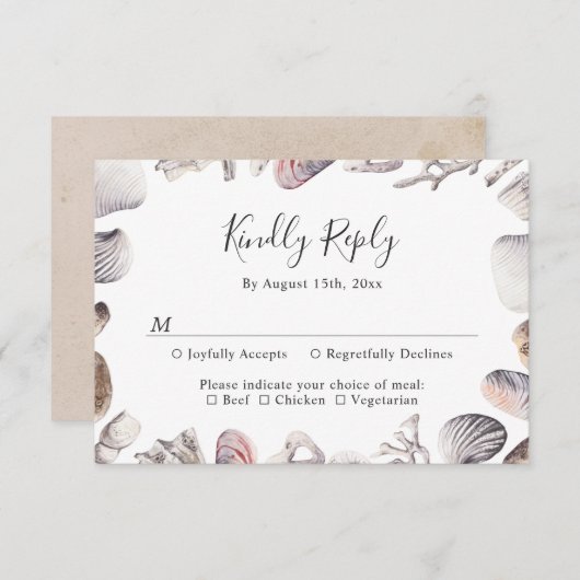 Cartons Réponse White Seashell Beach Sand Destination Mariage (Devant / Derrière)