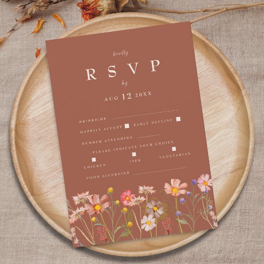 Cartons Réponse Wildflower Boho Terracotta Meal Option Wedding
