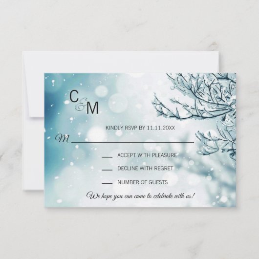 Cartons Réponse Winter Wonderland Blue Branch Mariage de neige (Devant)