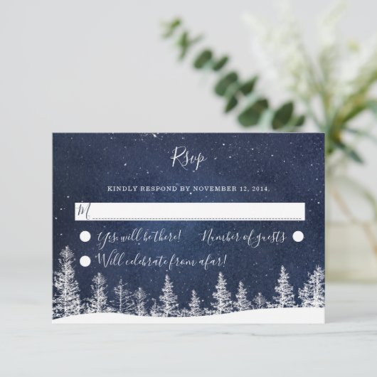 Cartons Réponse Winter Wonderland Starry Night Snow Forest Mariage (Debout devant)