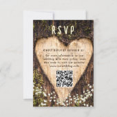 Cartons Réponse Wood Bark Heart Rustic Mariage code QR (Devant)