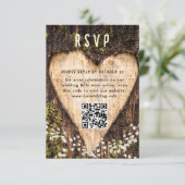 Cartons Réponse Wood Bark Heart Rustic Mariage code QR (Debout devant)