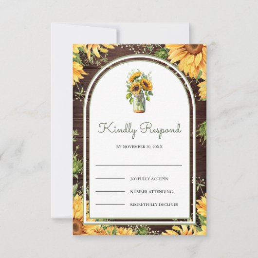 Cartons Réponse Wood Sunflowers Mason Jar Arch Wedding (Devant)