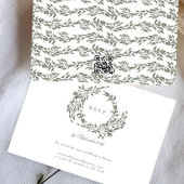 Cartons Réponse Wreath White Sage Green Mariage élégant QR CODE