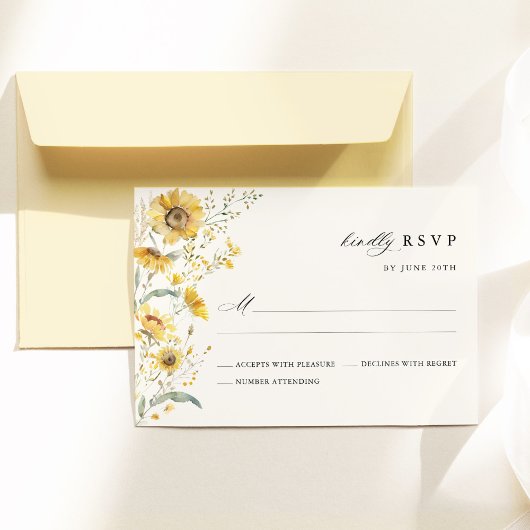 Cartons Réponse Yellow Wildflower Sunflower Wedding