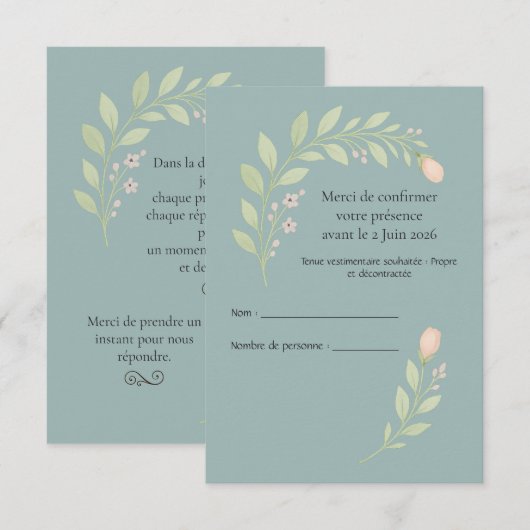 Cartons réponses de mariage RSVP (Devant / Derrière)