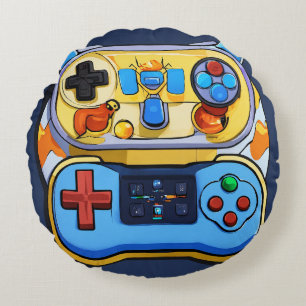 Cartoon 3D Gaming Afstandsbediening Logo voor Mooi Rond Kussen